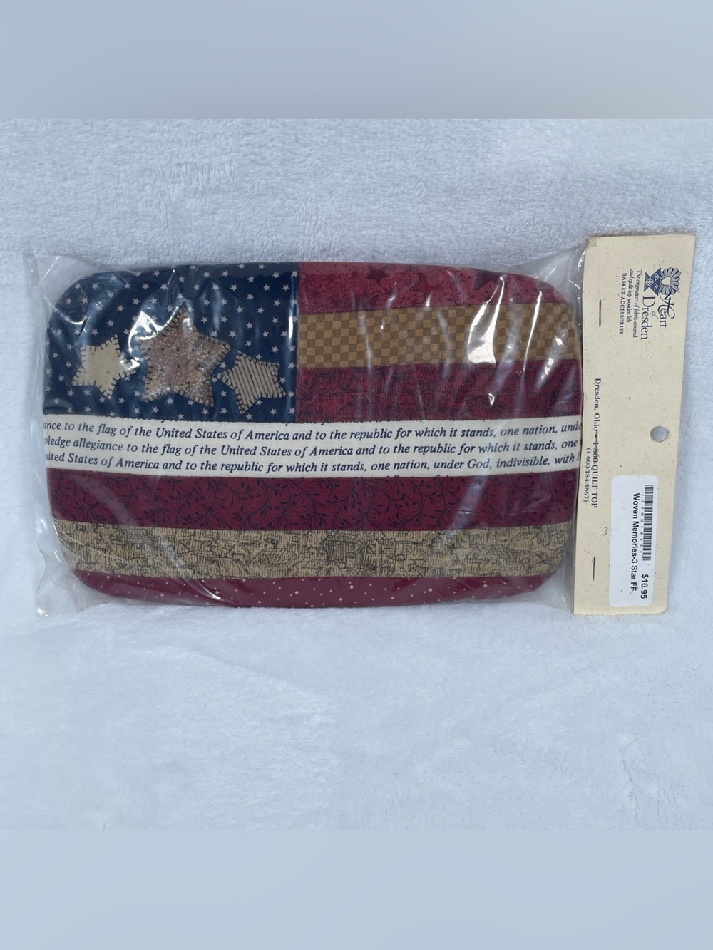 NOS! Longaberger Heart of Dresden American Flag Folk Art Padded Basket Lid USA